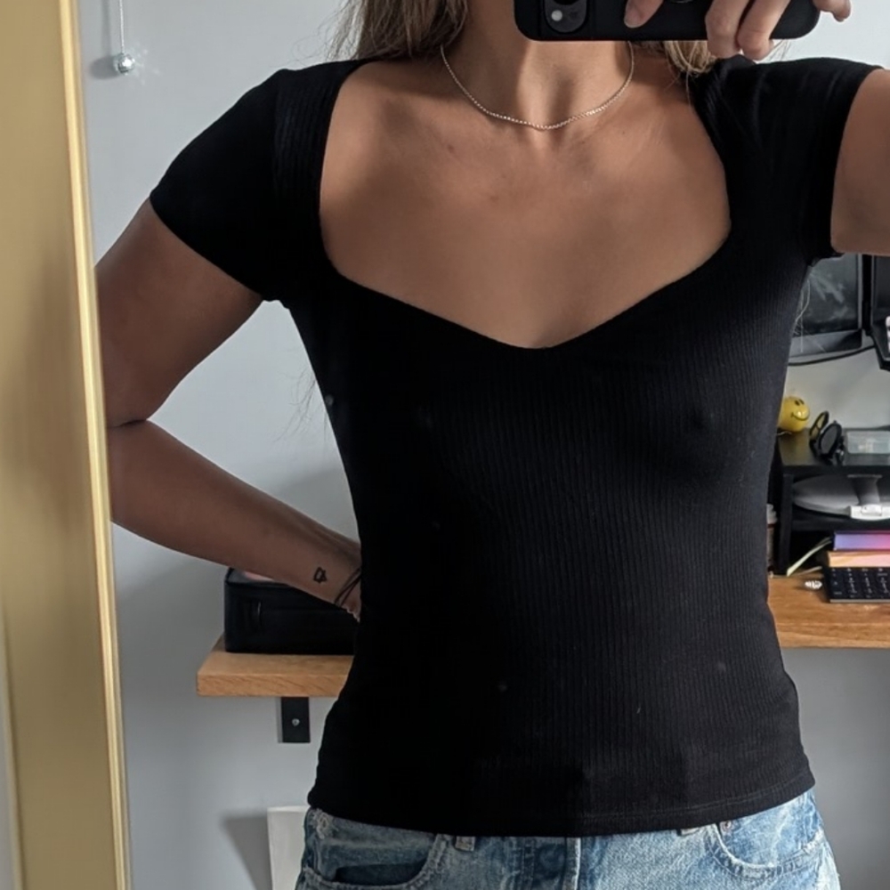 Reformation Black Ribbed Women's Sweetheart Top Size Small